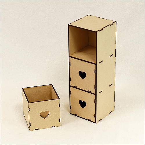2개입 우드 3칸 하트 서랍 9x9x26.6cm