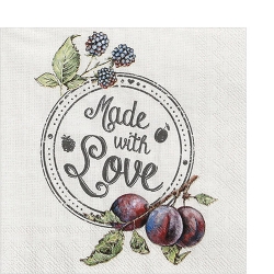 냅킨아트 C827666 PLUMS, MADE WITH LOVE linen 냅킨20매 25x25cm 2524