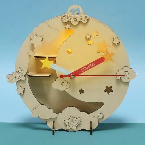 우드 원형 초승달 시계 사진 액자 데코판