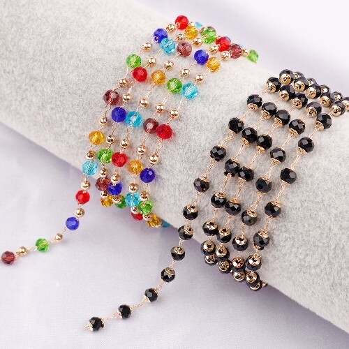 크리스탈 비즈 골드 체인 1M