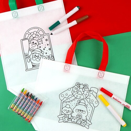 4개입 크리스마스 하우스 색칠 부직포 가방