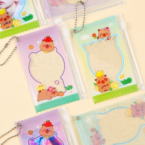 2개입  PVC 투명 카피바라 병아리 레몬 포토 카드 파우치 키링