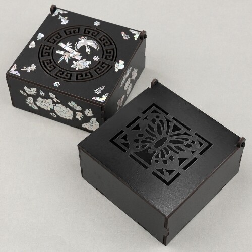 인쇄 우드 DIY 전통 문양 검정 자개함
