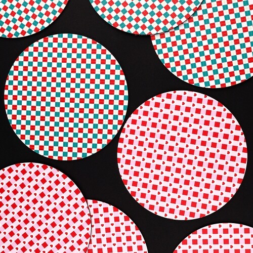 4개입 인쇄 우드 깅엄 체크 원형 데코판