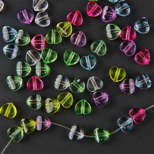 약 50개입 투명 칼라 하트 비즈