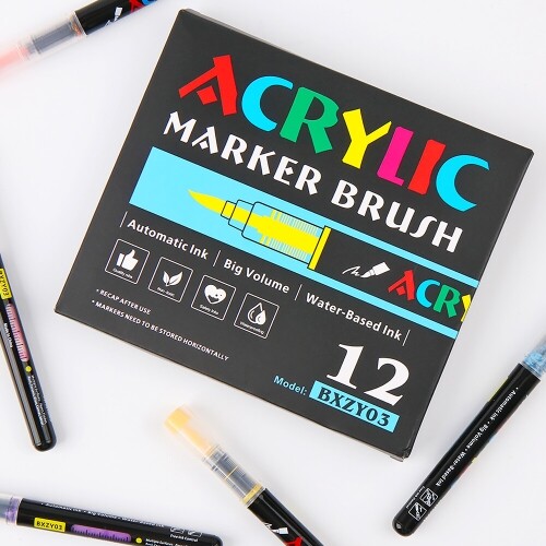 프리미엄 아크릴 브러쉬 마카펜 12색 세트