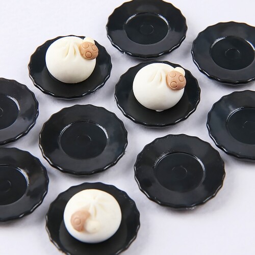 10개입 미니어처 검정 납작 물결 접시