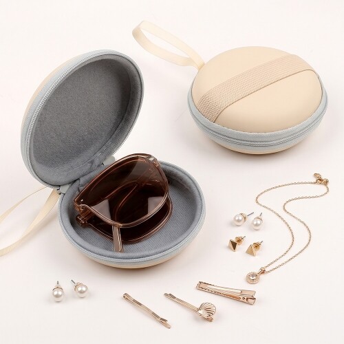 EVA 아이보리 원형 접이식 밴딩 지퍼 파우치 케이스