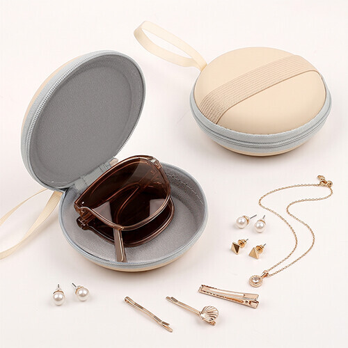 EVA 아이보리 원형 접이식 밴딩 지퍼 파우치 케이스