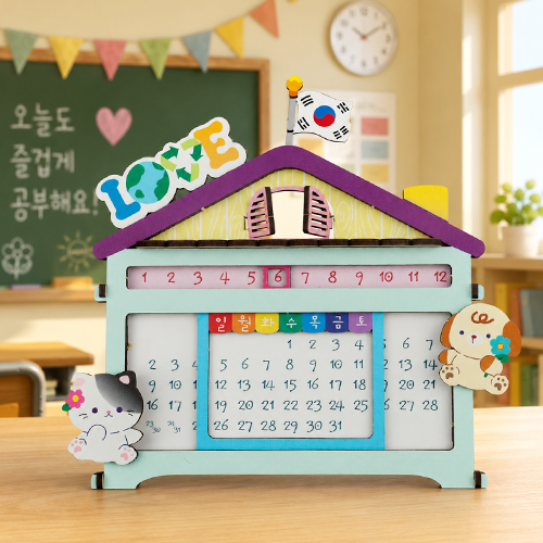 인쇄 우드 DIY 미니어처 LOVE 하우스 슬라이딩 만년 달력 연필 꽂이