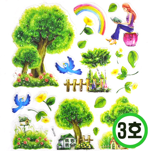 룸데코 스티커 3호 초록나무 19.5x28.5cm