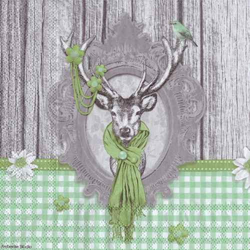 냅킨아트 13308245 Decorated Deer green 냅킨20매 33x33cm 1050